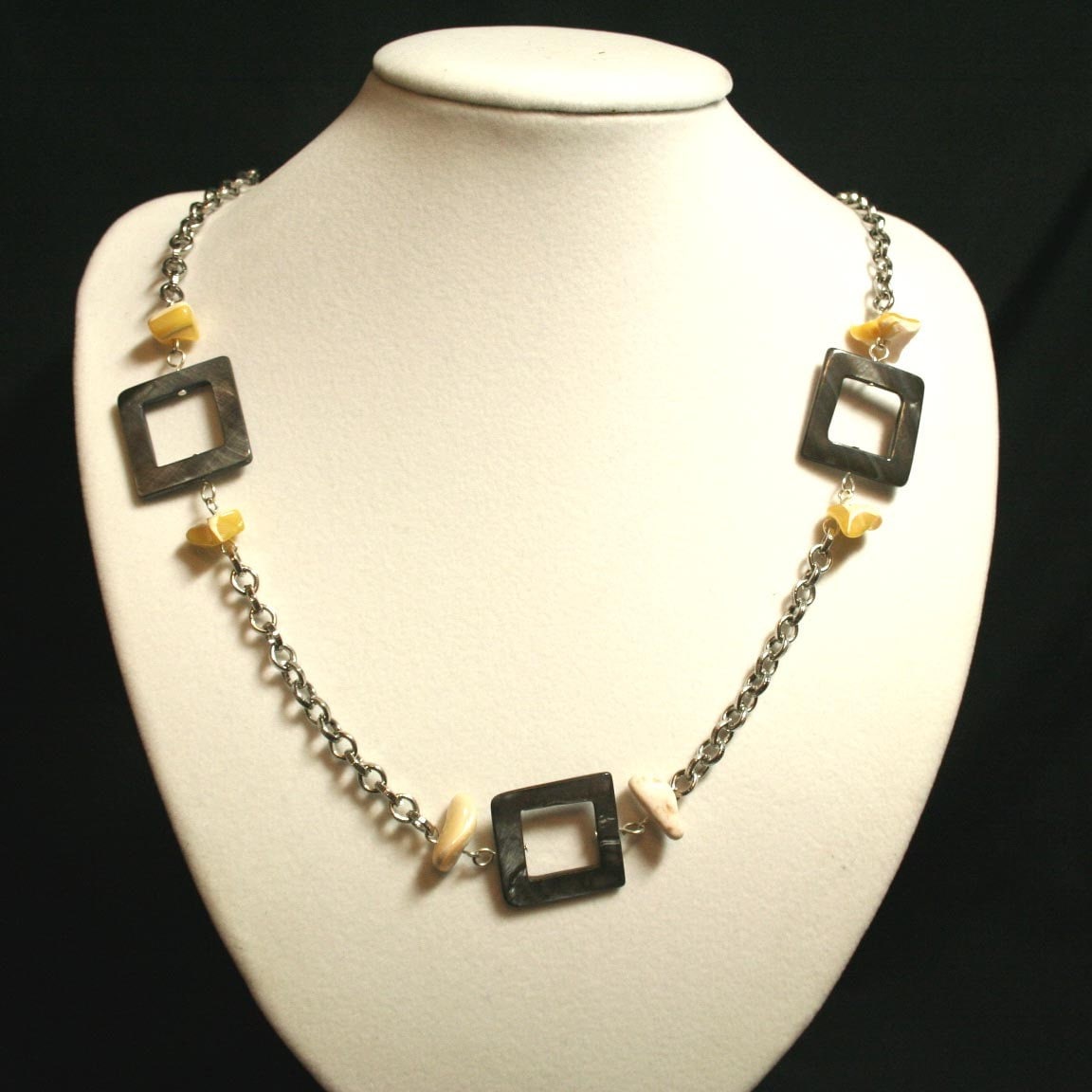 Yellow Shell and Grey Square Seashell necklace