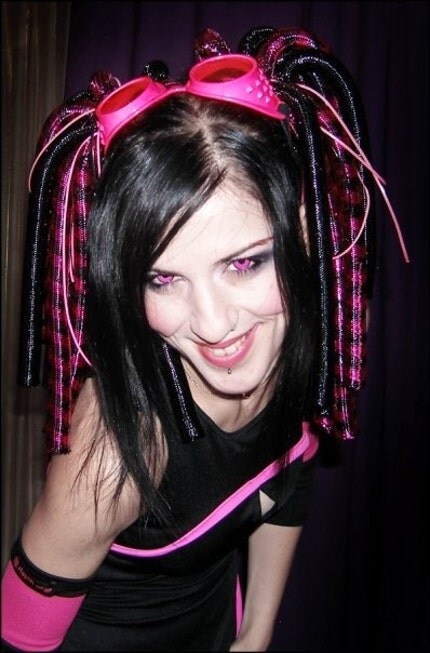 Cyber Lolly Lox Pink Black Cyberlox Cyber goth Gothic Lolita Hair Falls