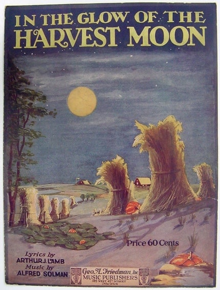 vintage HARVEST MOON 1920 original song music illustration complete