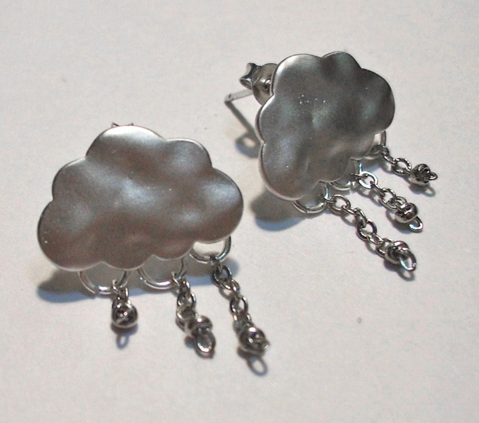 Little Storm Clouds - Handmade White Gold Earrings