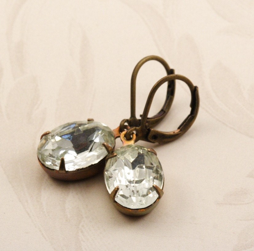 Vintage Glass Jewel Earrings - Clear