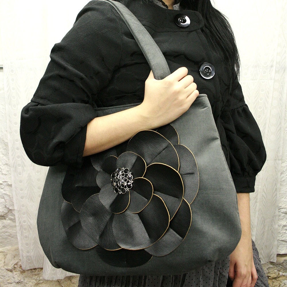 Black Lotus Flower Handbag