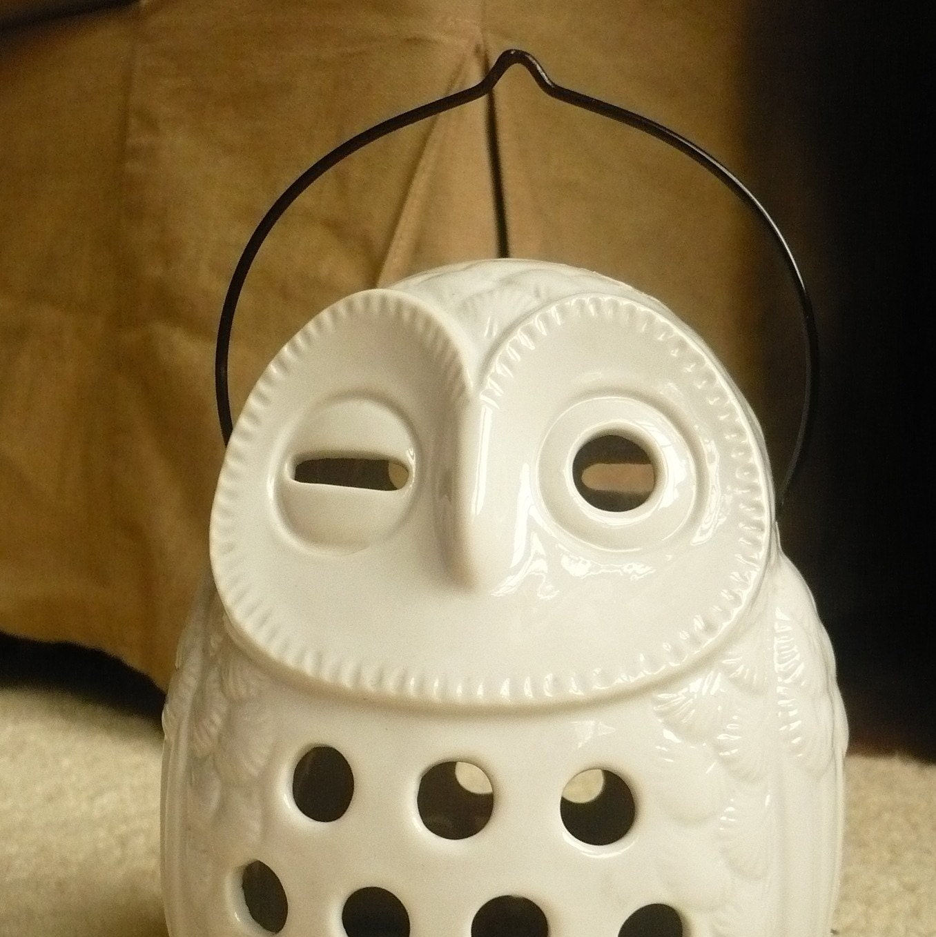 winking white owl lantern candle holder