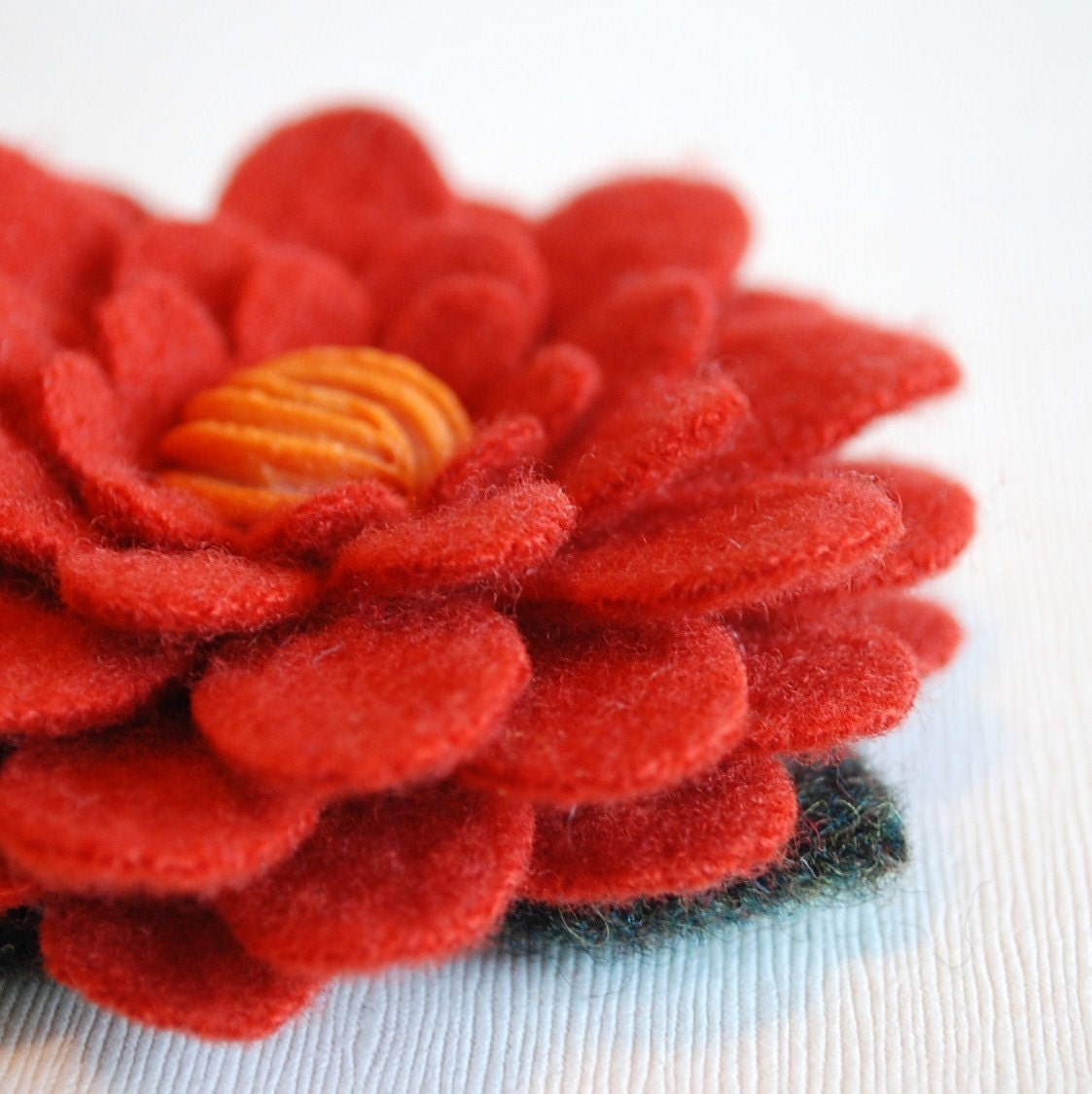 Reclaimed Wool Sweater Brooch - Lambswool Orange Echinacea Flower - FREE US SHIPPING