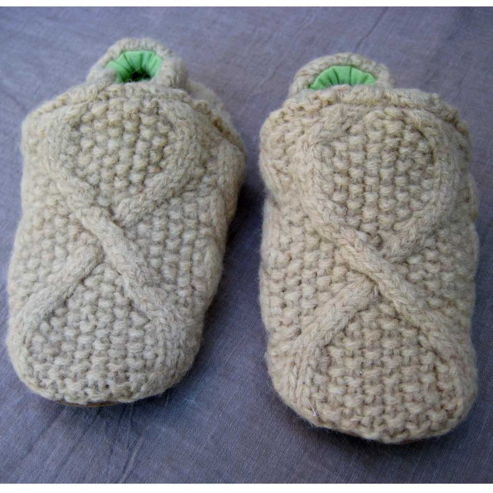 Fisherman Knit Wool Kids Slippers Leather Bottom fits 4-5 years old made from recycled materials