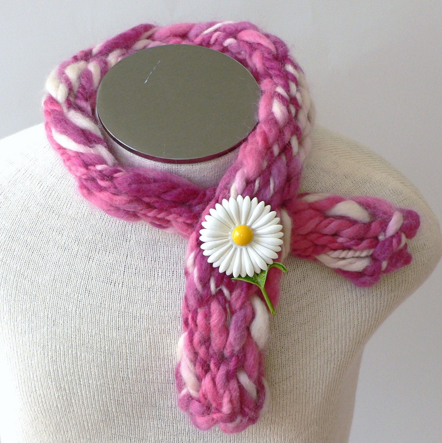 Think Pink Wool Scarflette - Breast Cancer Awareness - Donation