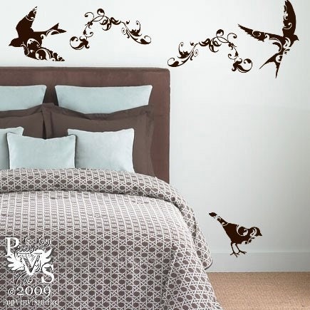 Birds with Swirls Leaving Trails of Flourish You Choose Color FREE US SHIPPING