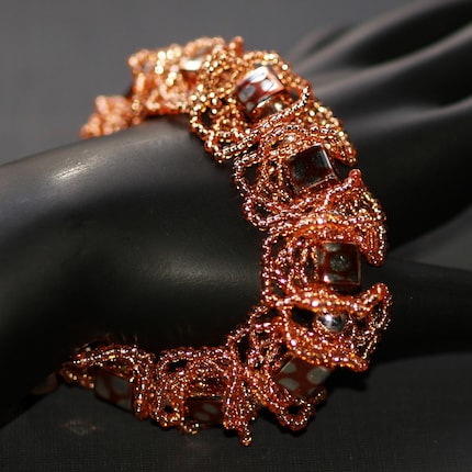 Coppery Cubes and Curls - Oglala Bracelet in Copper and Silver (3105)