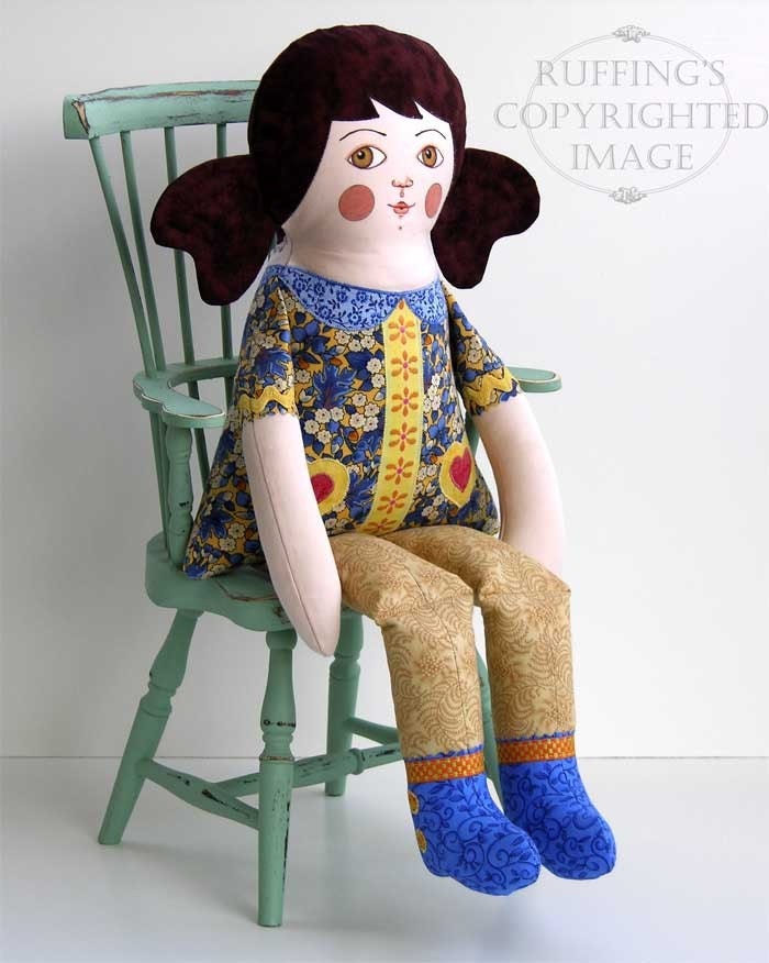 Name THIS Doll, Lovely Lucy Doll, One-of-a-kind Original Art Doll by Elizabeth Ruffing, 18.5 inch, Yellow and Blue, Ready-made