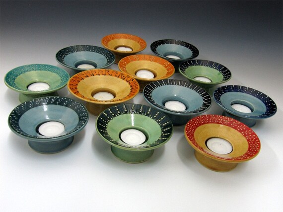 Tealight Candle Holder In Soft Green Blue by Charan Sachar