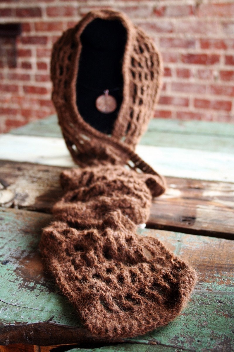 Natural Brown Alpaca Crochet Scarf