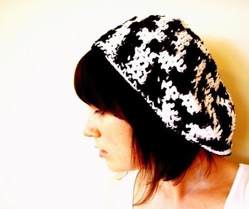 Softspoken Black and White Slouchy Cotton Beret