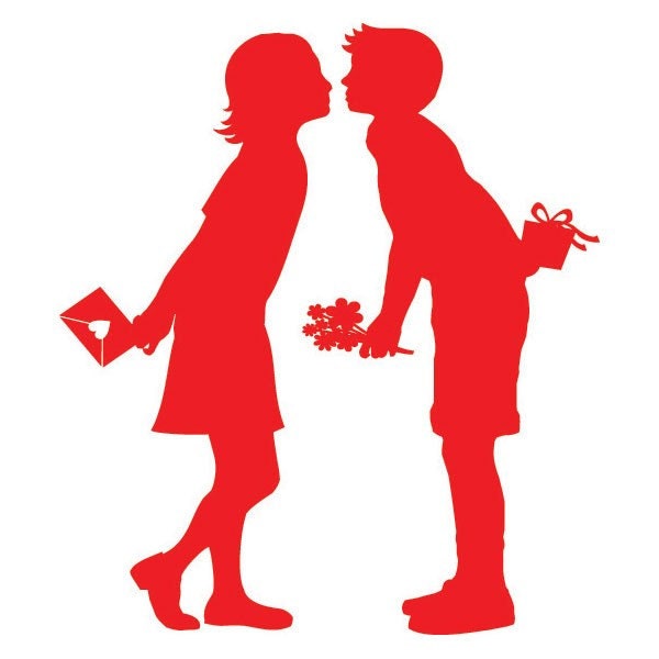 Valentine's Day Cards Red Silhouette First Kiss (Set of 8)