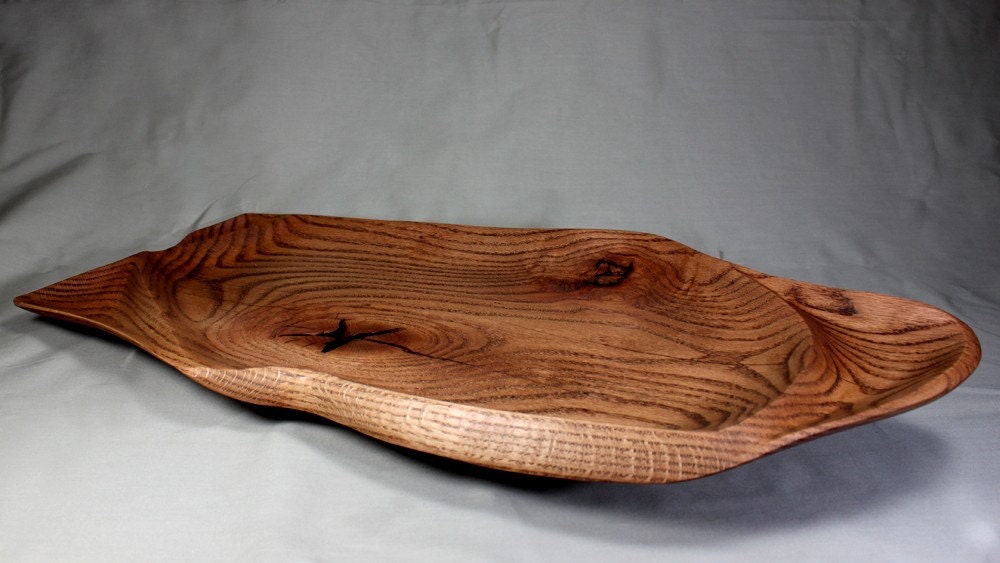 Large Red Oak Platter with Carved Sections