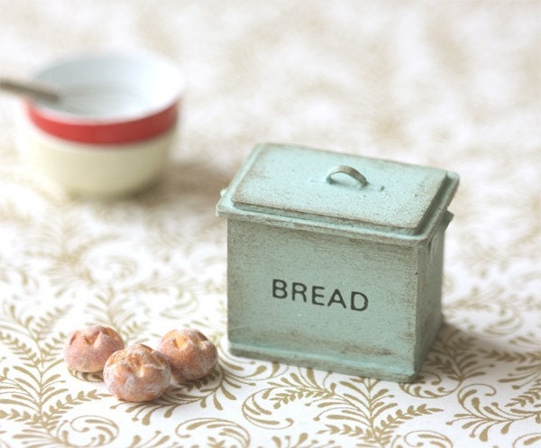 Dollhouse Accessories- Shabby Chic Mint Green Bread Box