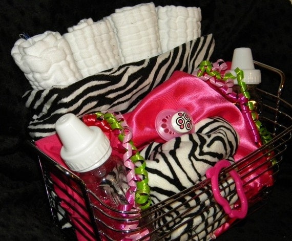 Zebra Baby Girl Gift Set Blanket, Burp Cloths, Bibs, Toys