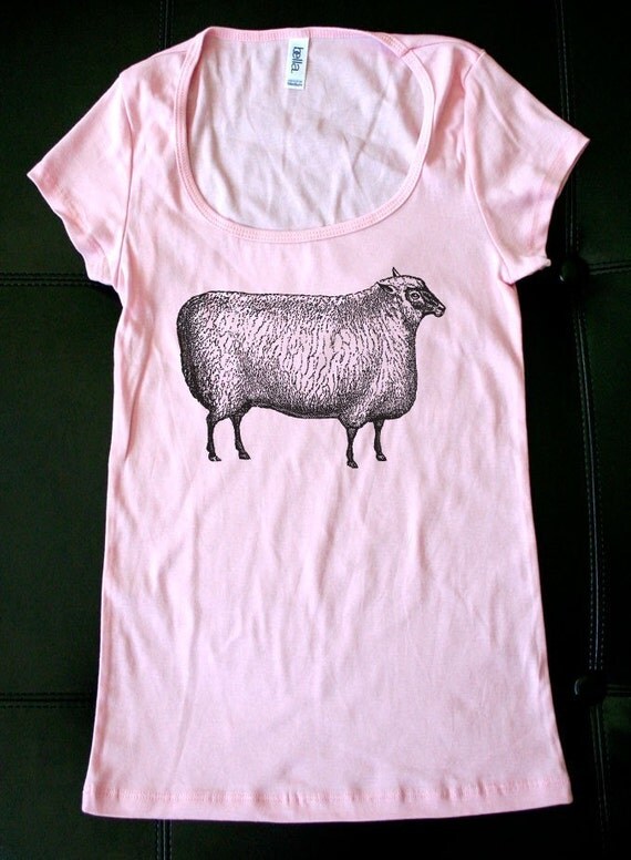 Sheep 3 Graphic printed on Ladies Sheer Rib Scoop Neck T-Shirt Sizes S, M, L, XL