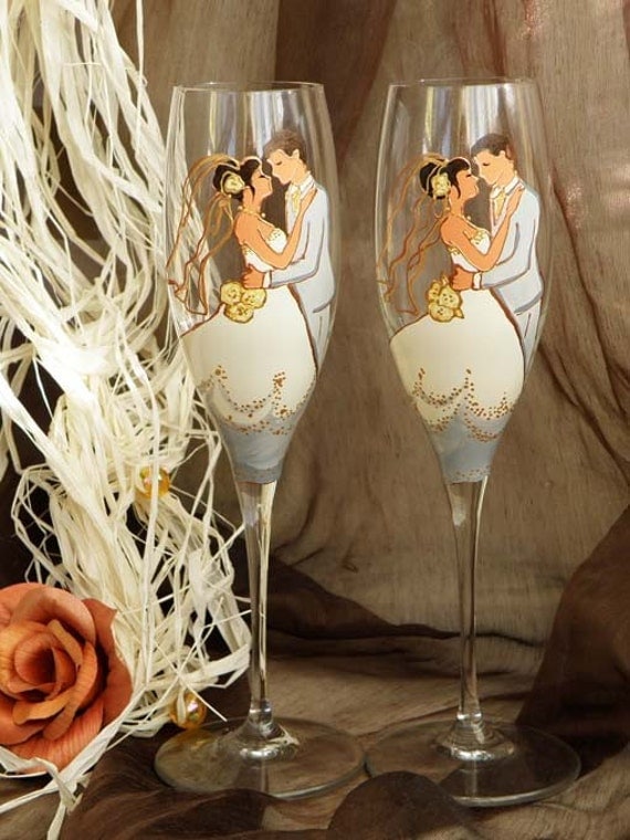 Hand painted personalized wedding glasses Wedding portrait - Wedding valse