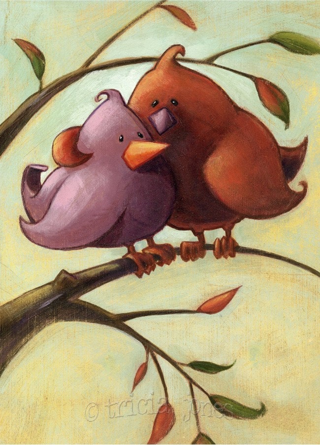 5x7 print, Love Birds nestled in a tree