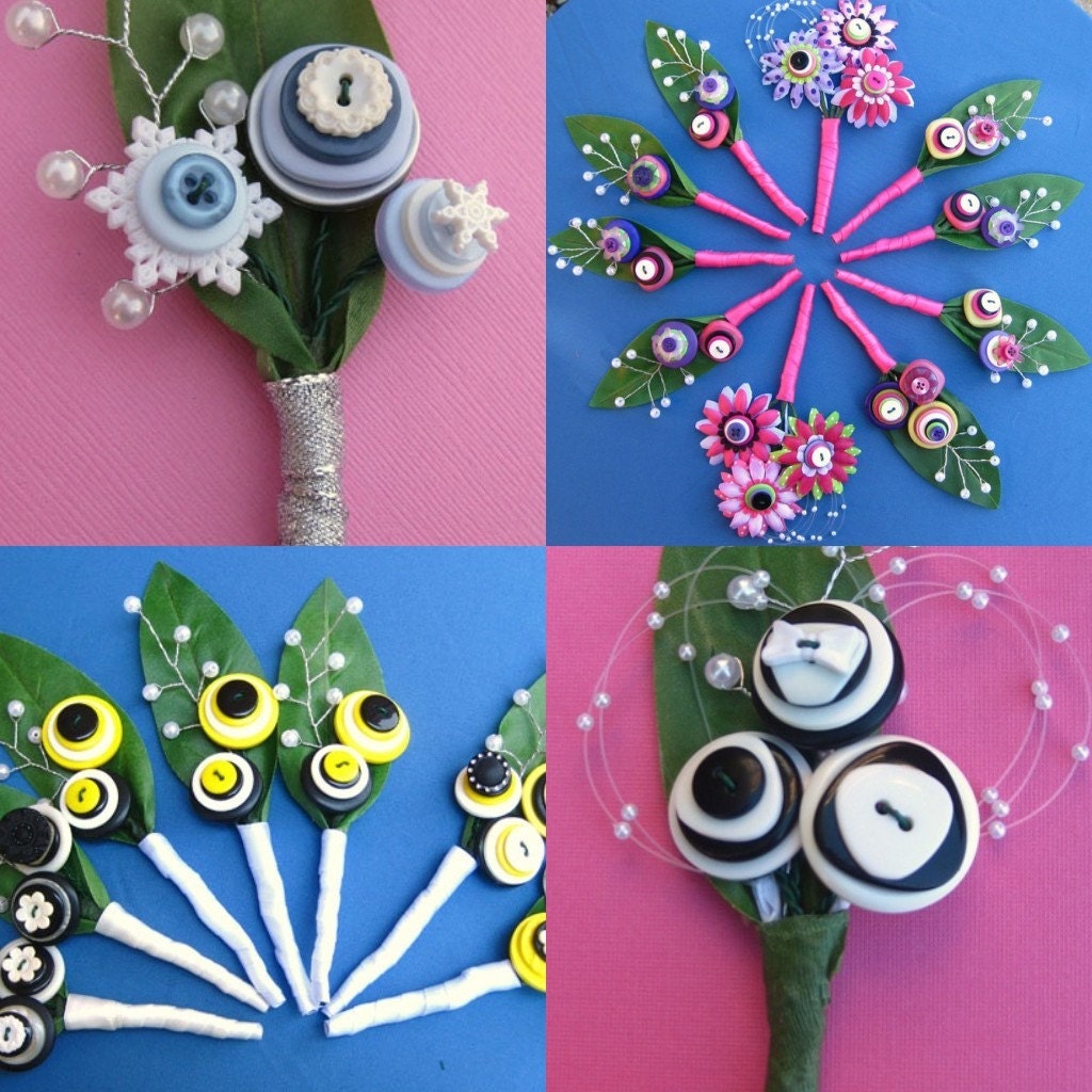 A Set of Custom Bridal Button Bouquets and Boutonnieres for your Big Day