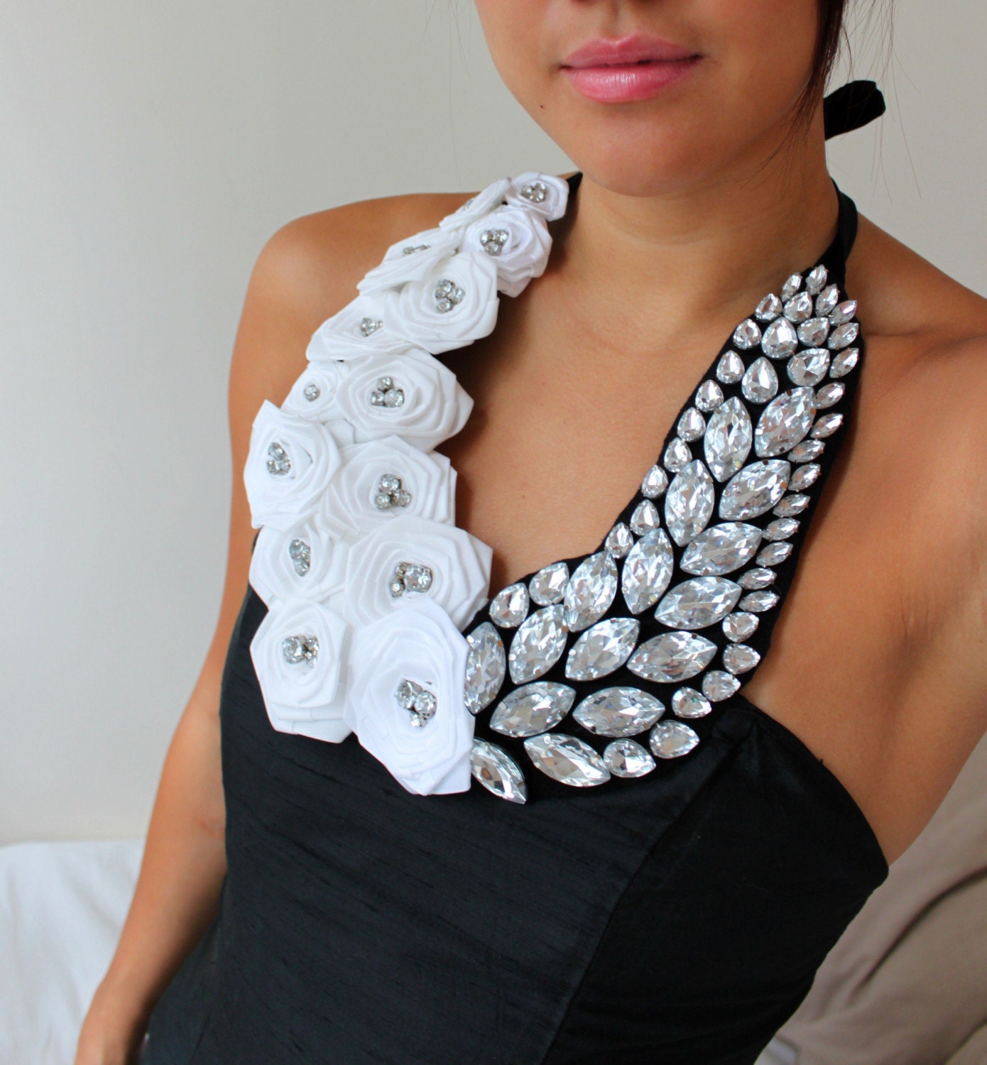 A Hollywood Wedding - Crystal And Rosette Statement Bib Necklace