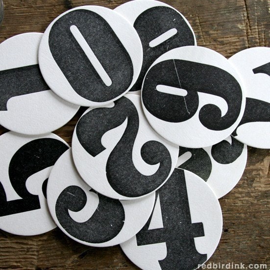 Numbers Letterpress Coasters - you choose - Set of 4