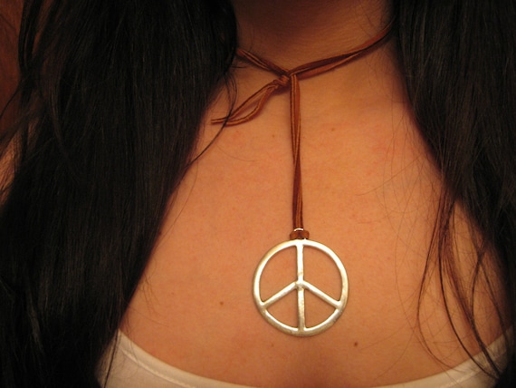 Peace Sign Leather Necklace