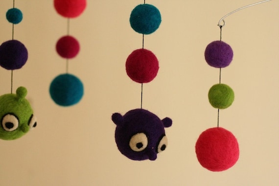 Silly Monsters - Felted Wool Mobile - Eco Friendly - Natural - Baby