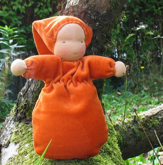 Pumpkin Velvet Bunting Doll according to waldorf pedagogy