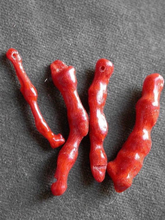 set 6 pcS  sponge Coral Branches 28-36 Bead Strand red orange  , top drilled coral FREE SHIPPING ON ALL ADDITIONAL ITEMS