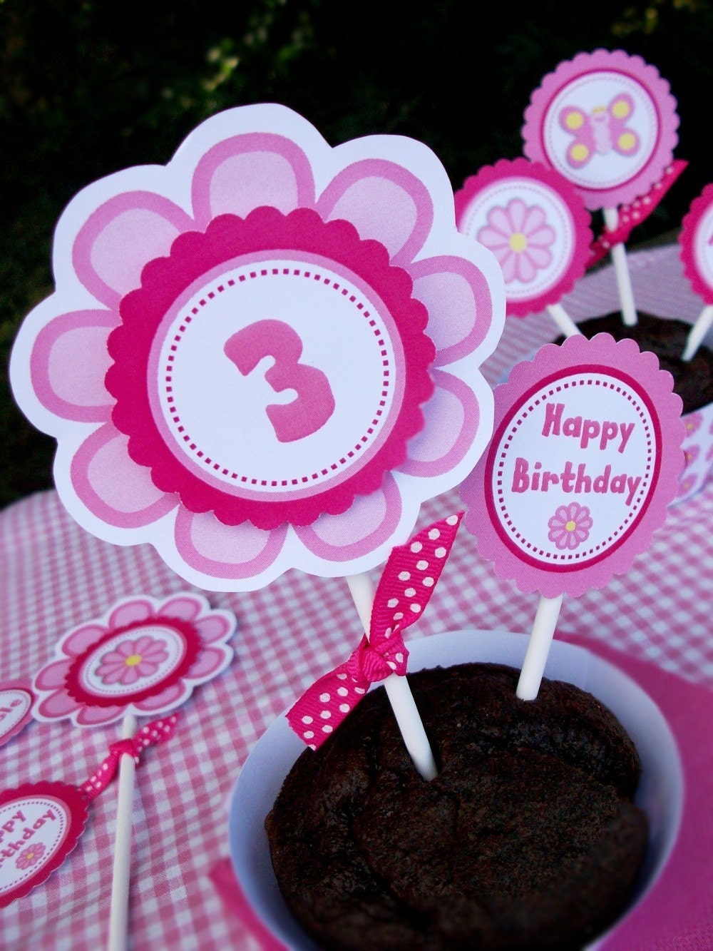 Custom Pink Garden Party Supplies - Personalized with NAME and AGE - Pink Garden Butterfly Party Collection