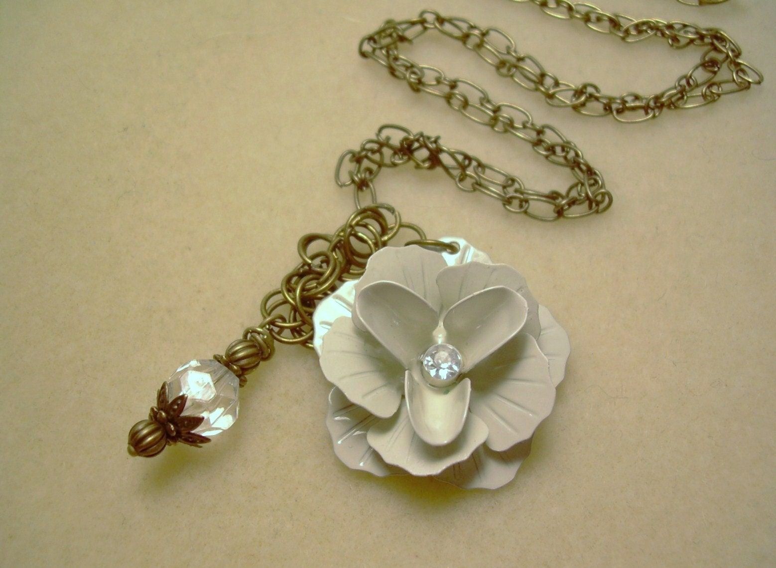 Creamy Rose and Crystal Necklace