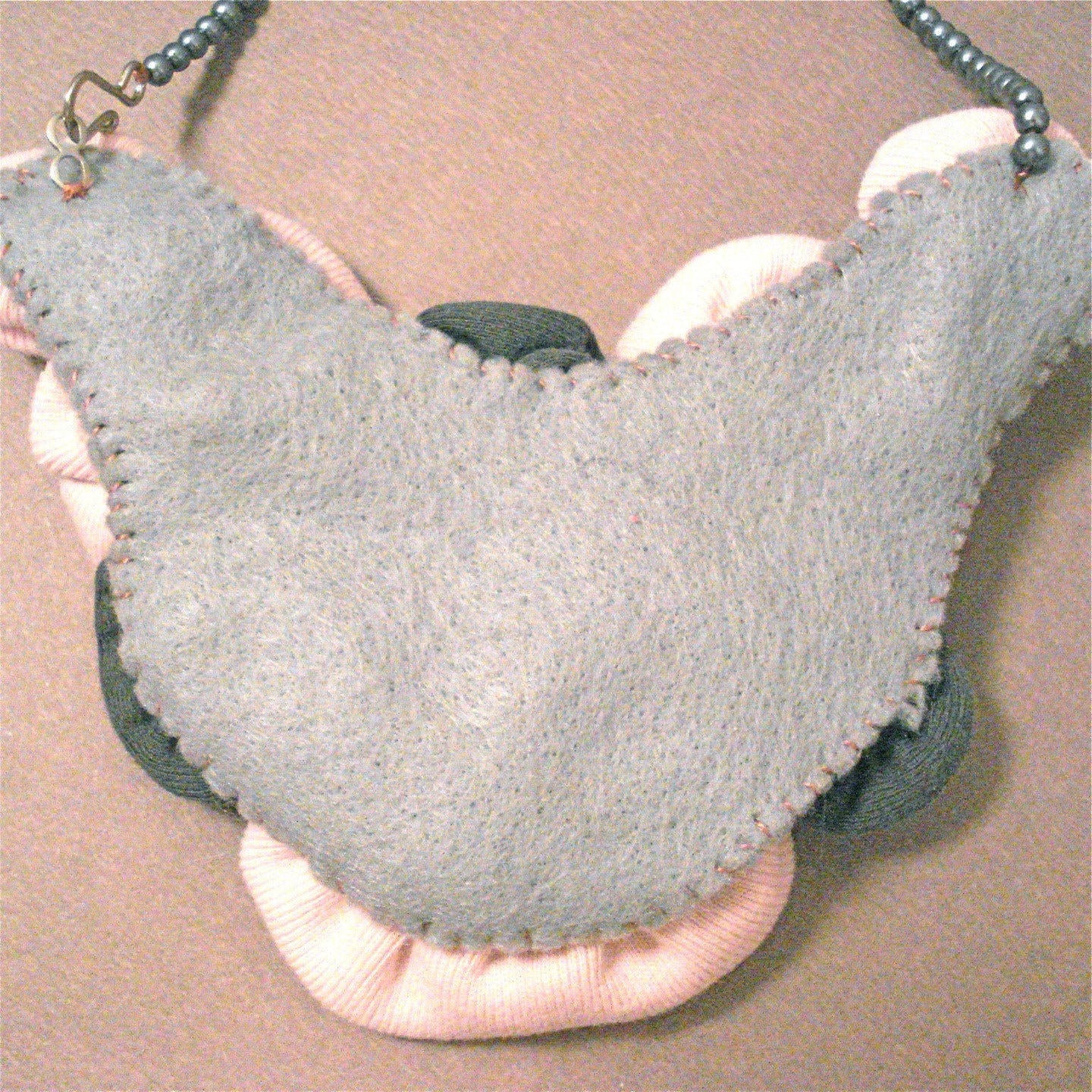 Recycled T Shirt Flower Bib Necklace - Pink and Grey