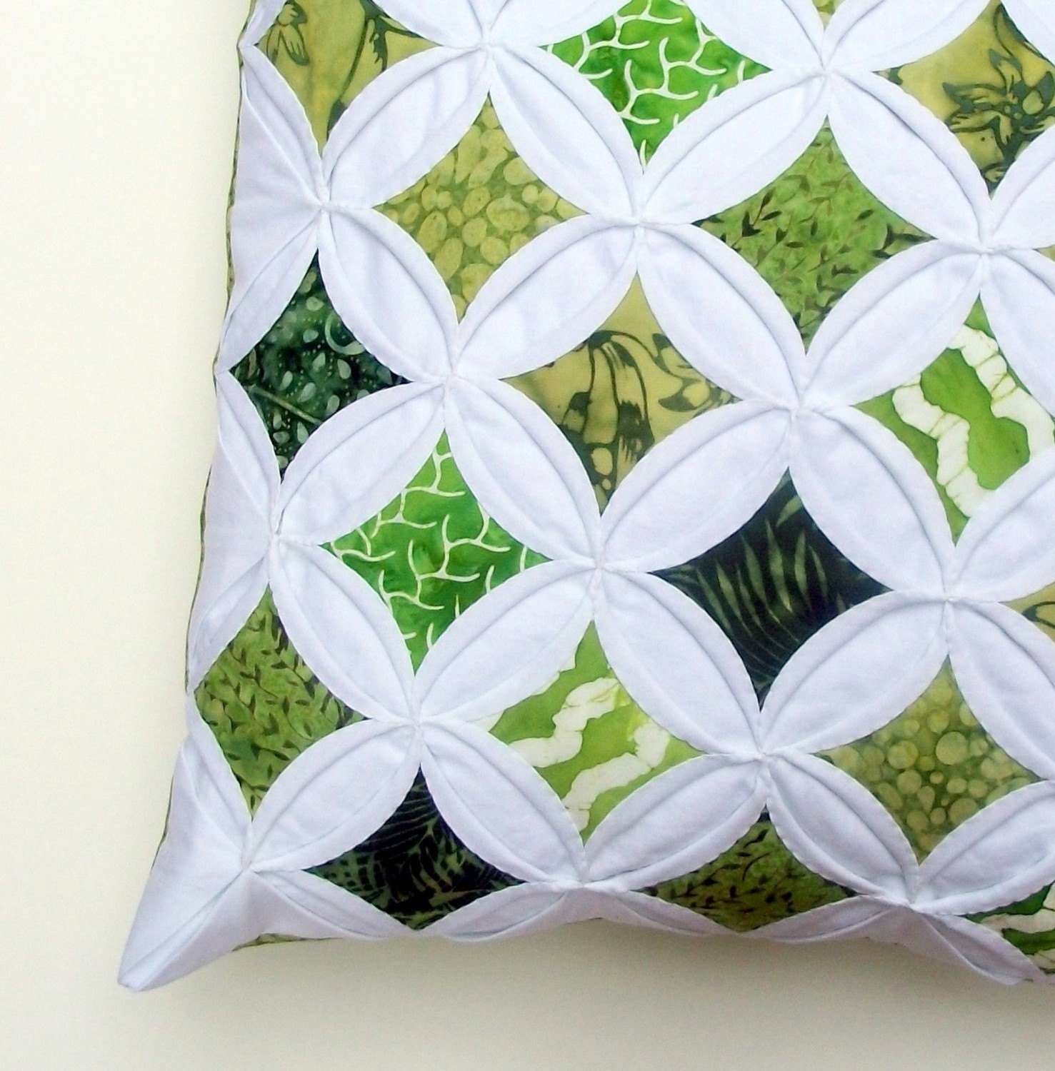 Summer Greens Batik Cathedral Window Pillow Cover - 18 Inches