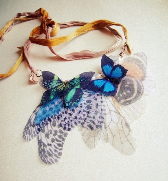 Fluttery Butterflies Necklace- Silk and Organza