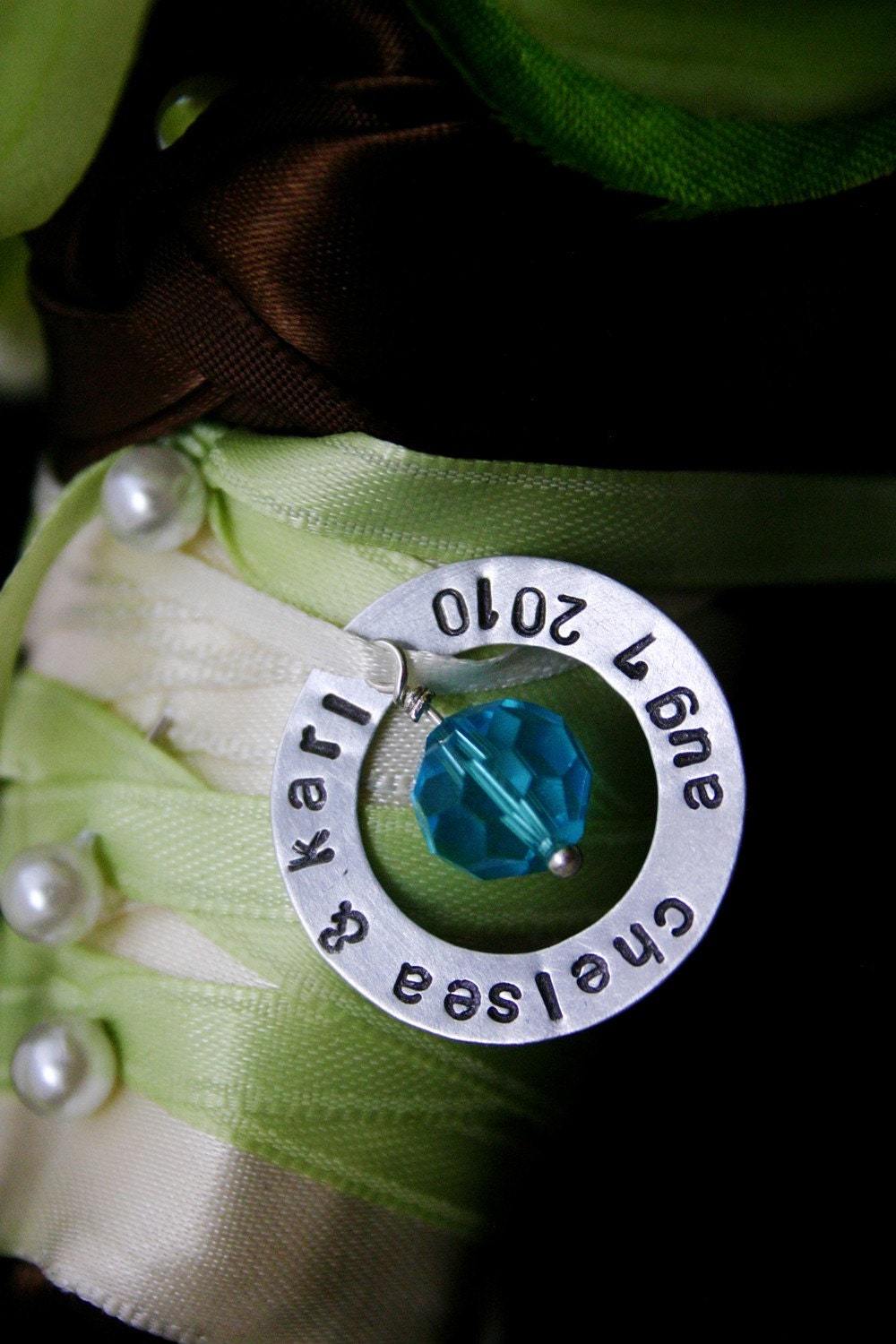 FREE SHIP - Something Blue Hand Stamped Bridal Bouquet or Garter Charm