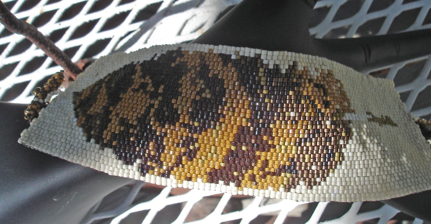 Horned Owl Peyote Beadwoven Cuff  remembering Missy