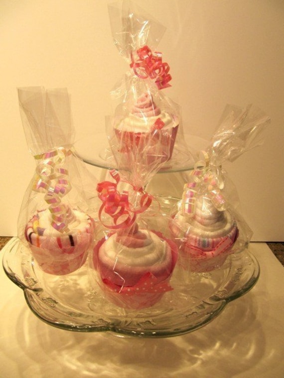 Set of 4 Diaper Cupcakes - girl, boy or neutral gift , favor or shower decoration
