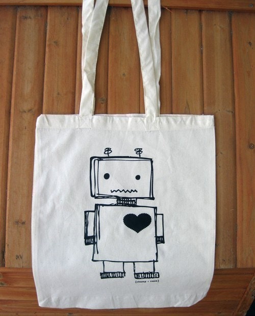 ROBOT - Printed calico tote bag