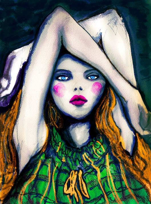 Laying Girl Dark Painting 13inx19in Art Print