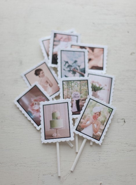 Frosted Photo Hand-glittered photo tags and Cupcake Flags