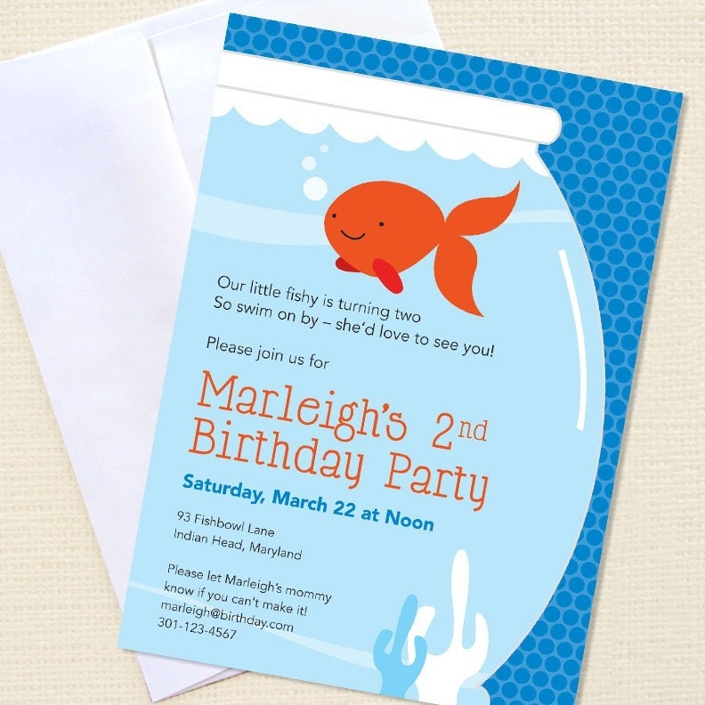 Goldfish party - Set of 15 custom invitations - Printable file also available