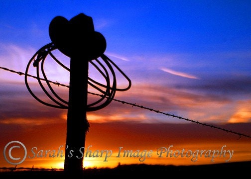 Post and Rope South Dakota an Orange Sunset , Original 8x10 Photograph