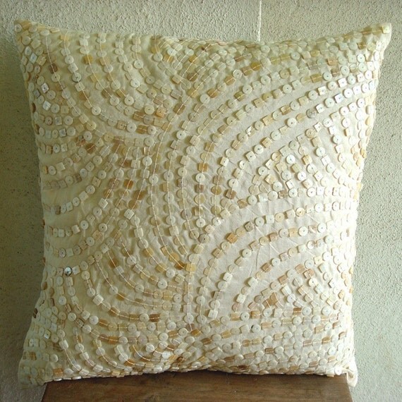 Pearl Obsession - Throw Pillow Covers - 16x16 Inches Ivory Silk Pillow Cover with Mother of Pearl