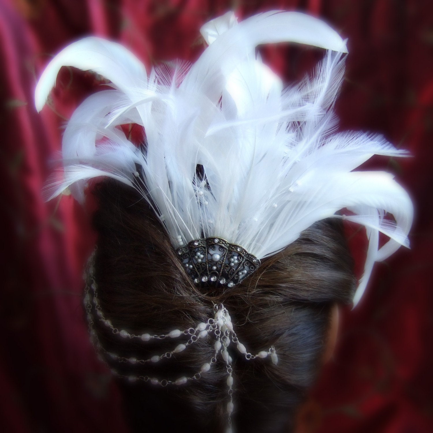 Bridal White Hackle Coque Feather Fascinator Comb