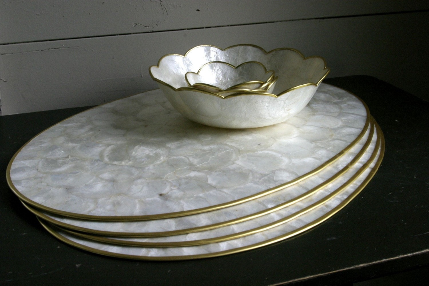 Vintage Capiz Shell Placemats and Bowls