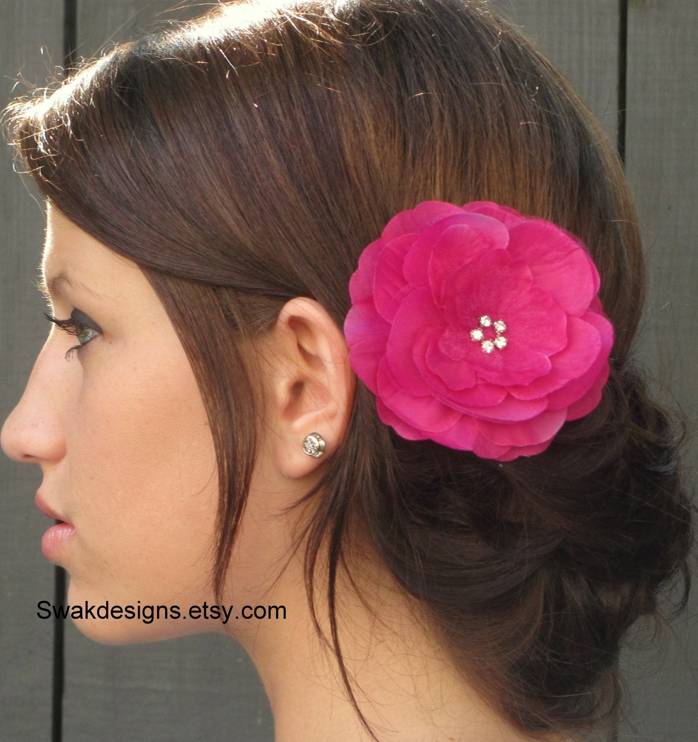 Fuschia Pink Silk Peony Hair Comb - Bridal - Special Events Comb - Handmade