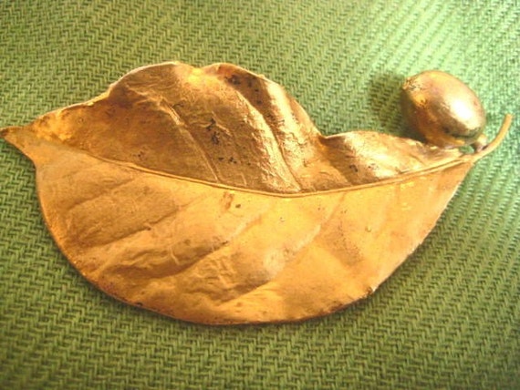 Flora Danica Sterling Silver Gold Overlay Leaf Brooch Denmark Eggert