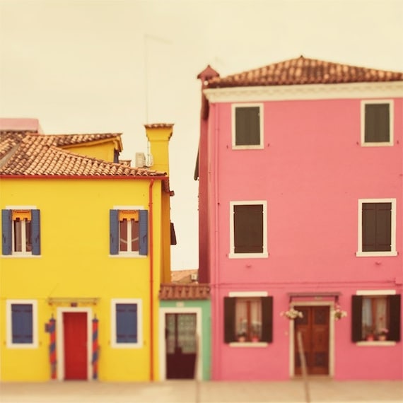 C'mon get happy - Playful and whimsical fine art travel photograph - Colorful and bright houses in Burano, Italy