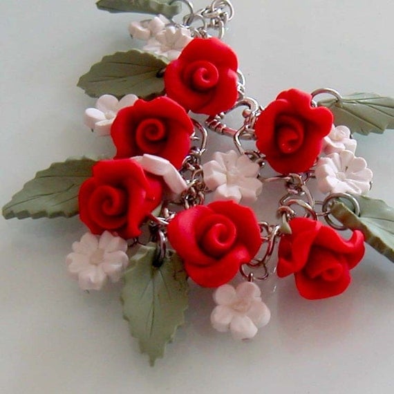 Red Rose and White Daisy Garden Bracelet